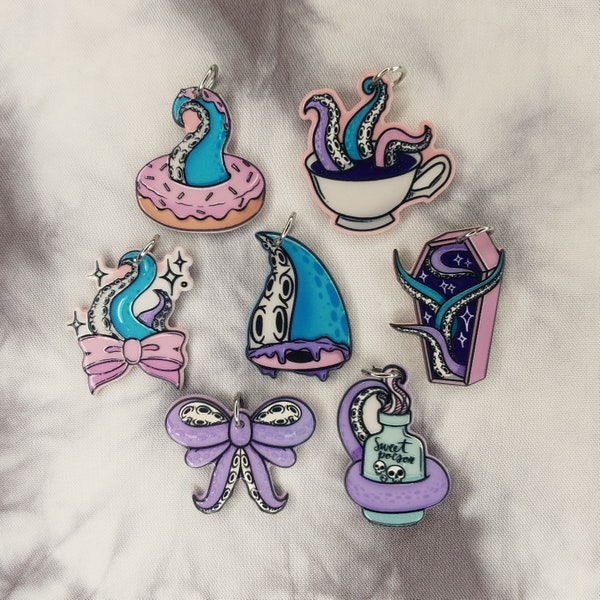 Pastel Goth Charms - Tentacle Charms - Creepy Cool Charms - Tentacle Horror Charms - Halloween Charms - Sea Monster Charms