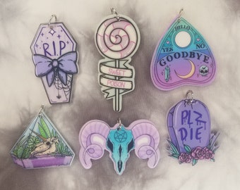 Pastel goth charms - Horror Jewellery - RIP coffin charm - Lollipop charm - Planchette - Unicorn skull - Pentagram skull - Tombstone charm