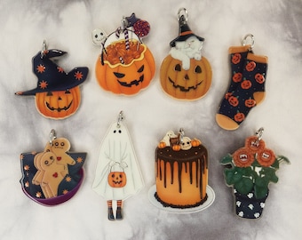 Amuletos de Halloween - Amuletos de truco o trato - Joyería vintage de Halloween - Amuletos de calabaza - Amuletos de fantasmas - Galletas vudú - Amuletos espeluznantes