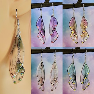 Fairy Wing Earrings - Butterfly Wings - Cottagecore - Mystical Fantasy Jewelry - Glittery Resin Earrings