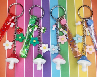 Mushroom Keychain - Trippy Hippie Mushroom - Colorful Mushroom - Flower Power Keychain - Fungi Keychain - Pastel Mushroom