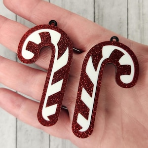 Big Candy Cane Christmas Charms - Glittery Acrylic Charms - Festive Winter Holiday Charms - Christmas Charms for Jewelry Making