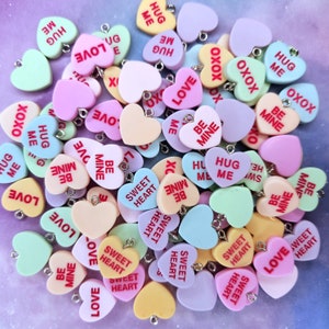 Conversation Hearts - Cabochon or Charms - Fake Candy Hearts for Jewelry Making - Valentine&#39;s Day - Candy Charms - Cute Pastel Convo Heart