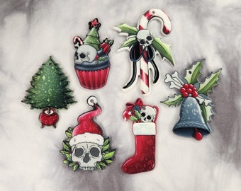 Skeleton Christmas Charms - Goth Horror Acrylic Charms - Festive Winter Holiday Charms - Christmas Charms for Jewelry Making