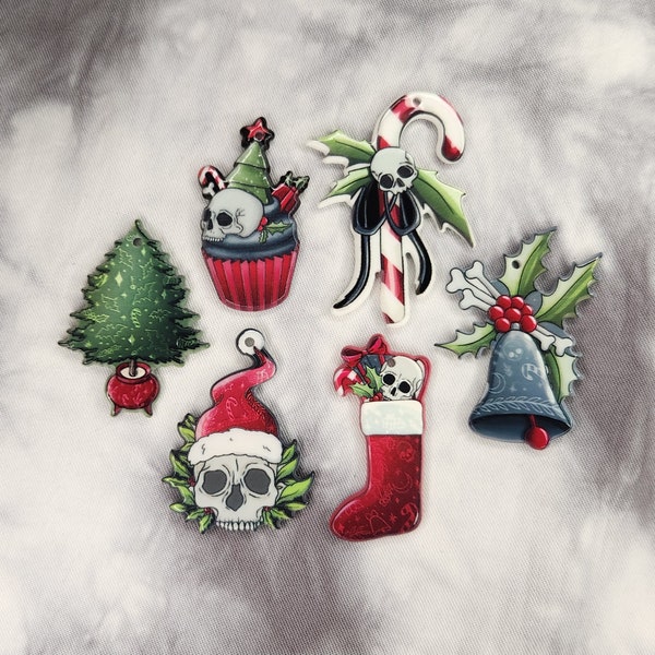 Skeleton Christmas Charms - Goth Horror Acrylic Charms - Festive Winter Holiday Charms - Christmas Charms for Jewelry Making
