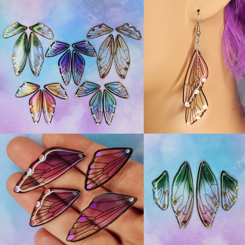 Puede incluir: Surtido de pendientes y abalorios de alas de mariposa iridiscentes y coloridos. Los pendientes est&aacute;n hechos de resina y tienen un dise&ntilde;o delicado y caprichoso. Los abalorios son perfectos para a&ntilde;adir un toque de brillo a cualquier proyecto.