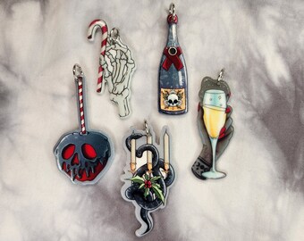 Christmas & New Year Charms - Gothic Style Acrylic Charms - Festive Winter Holiday Charms - Christmas Charms for Jewelry Making