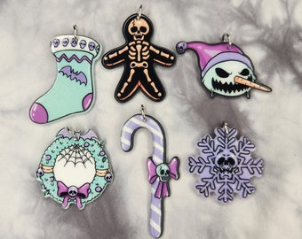 Pastel Goth Christmas Charms - Horror Christmas Acrylic Charms - Festive Winter Holiday Charms - Christmas Charms for Jewelry Making
