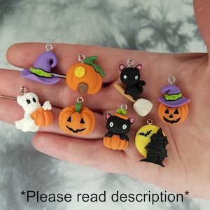 Halloween Resin Flat Back Charms - Spooky Season - Black Cat Charms - Small Resin Flat Backs - Jack-O-Lantern - Witch Hat - Ghost - Pumpkin