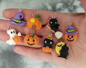 Halloween Harz flache Rückseiten Anhänger - Gruselzeit - schwarze Katzen Anhänger - Kleine Harz flache Rückseiten - Halloweenkürbis - Hexenhut - Geist - Kürbis