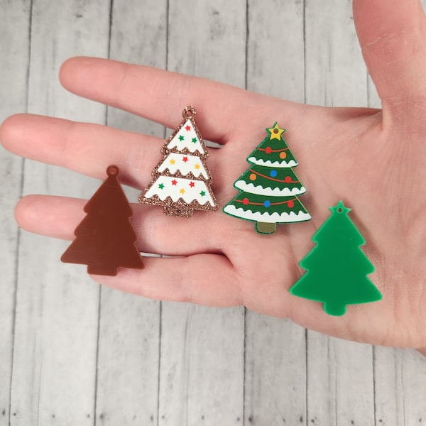 Christmas Tree Charms - Glittery Acrylic Charms - Festive Tree - Gingerbread Cookie Tree - Seasonal Holiday Charms for Jewelry Making