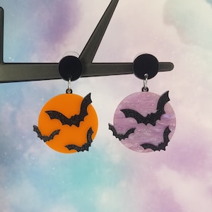 Halloween Bat Earrings - Glittery Bat Earrings - Statement Earrings - Night Sky Bats - Acrylic Halloween Jewelry