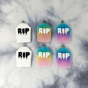 RIP Tombstone Charms - Gravestone Charms - Halloween Charms - Resin Tombstone Charms - White and Black RIP Charm - Rainbow RIP Charm