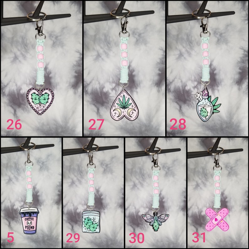 Pastel Goth Keychain - Horror Keychain - Macramé Keychain - Ouija Planchette Keychain - Creepy, Skull, Spooky, Pot Leaf Keychain image 7