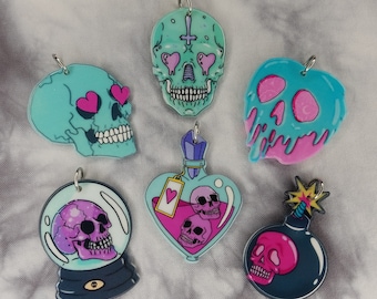 Pastel Goth Charms - Skull Charms - Creepy Cute - Jewelry Making - Horror Charms - Halloween -Heart Eyes Skull - Heart Bottle - Poison Apple