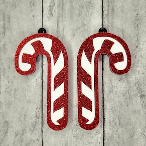 Big Candy Cane Christmas Charms - Glittery Acrylic Charms - Festive Winter Holiday Charms - Christmas Charms for Jewelry Making