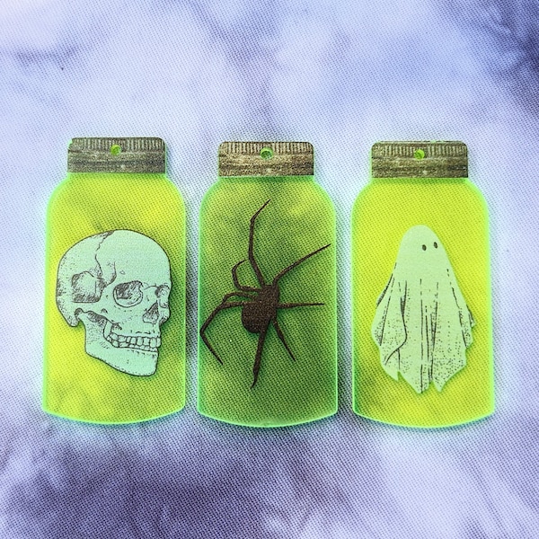 Halloween Specimen Jar Charms - Acrylic Charms - Halloween Jewelry - Skull - Spider - Ghost - Charms for Jewelry Making