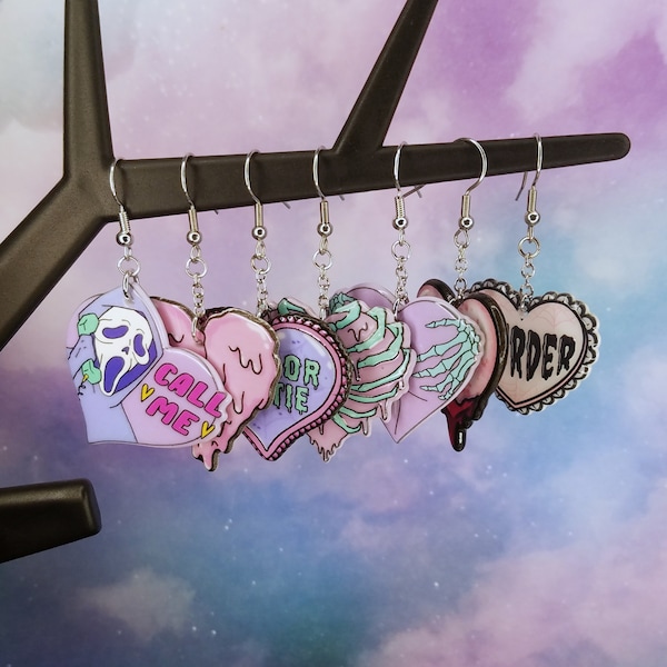 Pastel Goth Earrings - Horror Heart Earrings - Halloween Earrings - Horror Character - Pastel Goth Jewelry - Horror Aesthetic