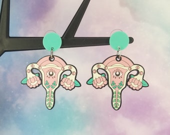 Uterus Earrings - My Body My Choice - Women's Rights - Feminist Earrings - Bold Statement Earrings - Acrylic Jewelry