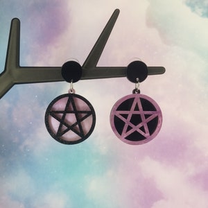 Pentagram Earrings - Goth Earrings - Wicca Jewelry - Glittery Star Earrings - Witchy Statement Earrings - Acrylic Halloween Jewelry
