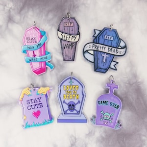 Coffin and Tombstone Charms - Pastel Goth Charms - Halloween Charms - Stay Cute Horror Charms - Pretty Dead - RIP Coffin Charms - Gravestone