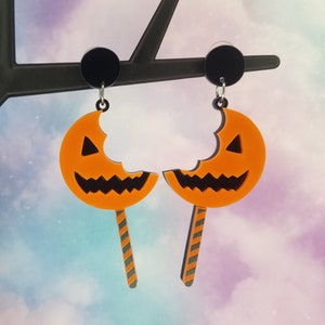 Halloween Candy Earrings - Jack-o-lantern - Statement Earrings - Trick or Treat Candy Earrings - Acrylic Halloween Jewelry - Teen gift