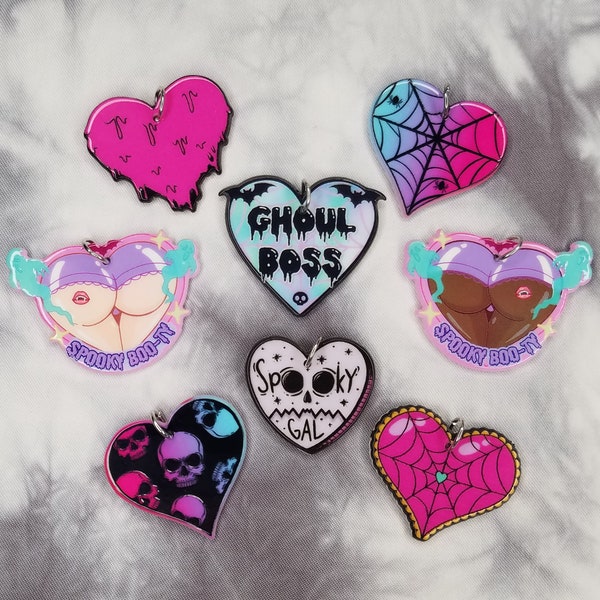 Horror Heart Charms - Pastel Goth Charms - Halloween Charms - Goth Charms - Ghoul Boss - Spooky Booty - Skull Heart - Spider Web Heart