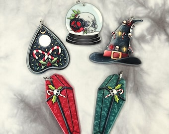 Gothic Christmas Charms - Witchy Acrylic Charms - Festive Winter Holiday Charms - Christmas Charms for Jewelry Making