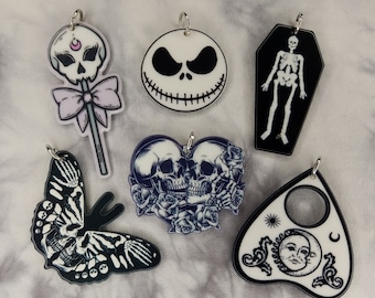 Skeleton Charms - Goth Charms - Black and White Skeleton Skull Charms - Halloween Charms - Spooky Horror Charms - Coffin Charms