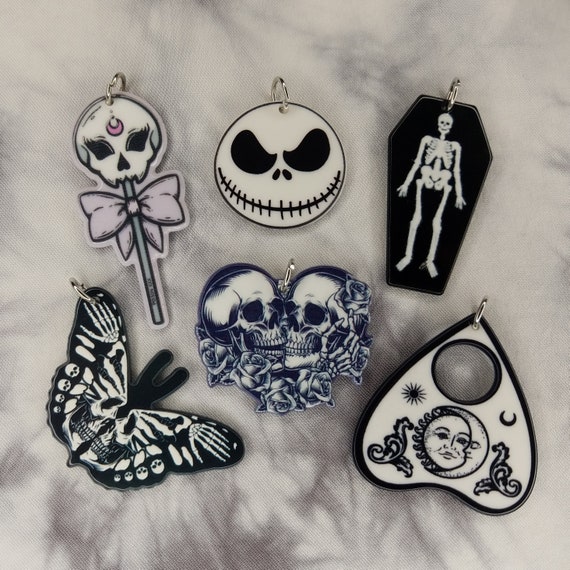 Skeleton Charms Goth Charms Black and White Skeleton Skull Charms Halloween  Charms Spooky Horror Charms Coffin Charms 