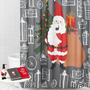 17-Piece Santa Christmas Holiday Bathroom Accessory Set | Shower Curtain | Soap Pump | Anti-Skid Bath Rug | 2 Hand Towels