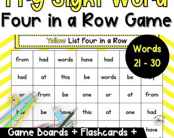 Fry Sight Words 21-30 Four in a Row Game | Printable & Editable Sight Word Games, Flashcards, Data Tracking Sheets