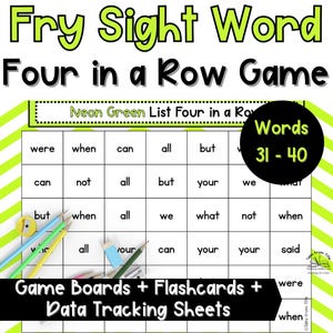 Fry Sight Words 31-40 Four in a Row Game | Printable & Editable Sight Word Games, Flashcards, Data Tracking Sheets