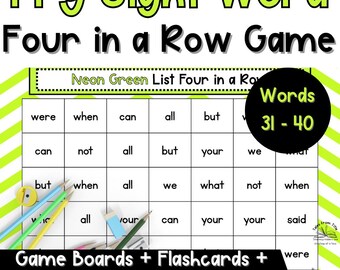 Fry Sight Words 31-40 Four in a Row Game | Printable & Editable Sight Word Games, Flashcards, Data Tracking Sheets