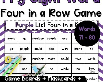 Fry Sight Words 71-80 Vier op een rij-spel | Afdrukbare en bewerkbare woordspelletjes, flashcards, gegevenstrackingbladen