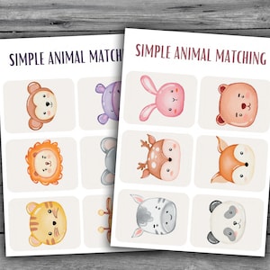 12 jogos de cartão de memória imprimíveis para crianças, cartões de correspondência de animais em aquarela para educação e brincadeiras