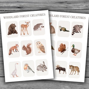 27 Printable Memory Card Game for Kids Watercolor Forest Animal Matching Cards for Education and Play