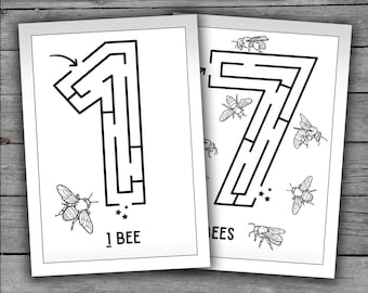 11 fogli di lavoro stampabili da colorare per bambini con labirinto di numeri: Prescolare - Asilo Homeschool PDF