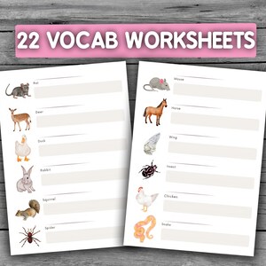22 Printable Worksheets of Animals for Toddlers Vocabulary and Language Learning Practice for Preschool and Homeschooling