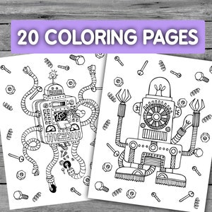 20 Printable Kids Robot Coloring Page Worksheets Activity