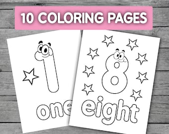 1 - 10 Numbers Printable Coloring Page Worksheets for Preschool - Kindergarten Homeschool