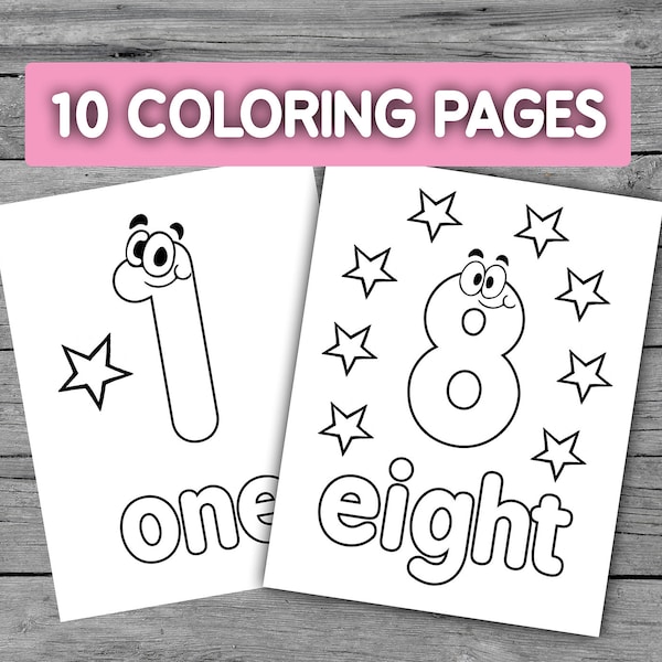 1 - 10 Numbers Printable Coloring Page Worksheets for Preschool - Kindergarten Homeschool