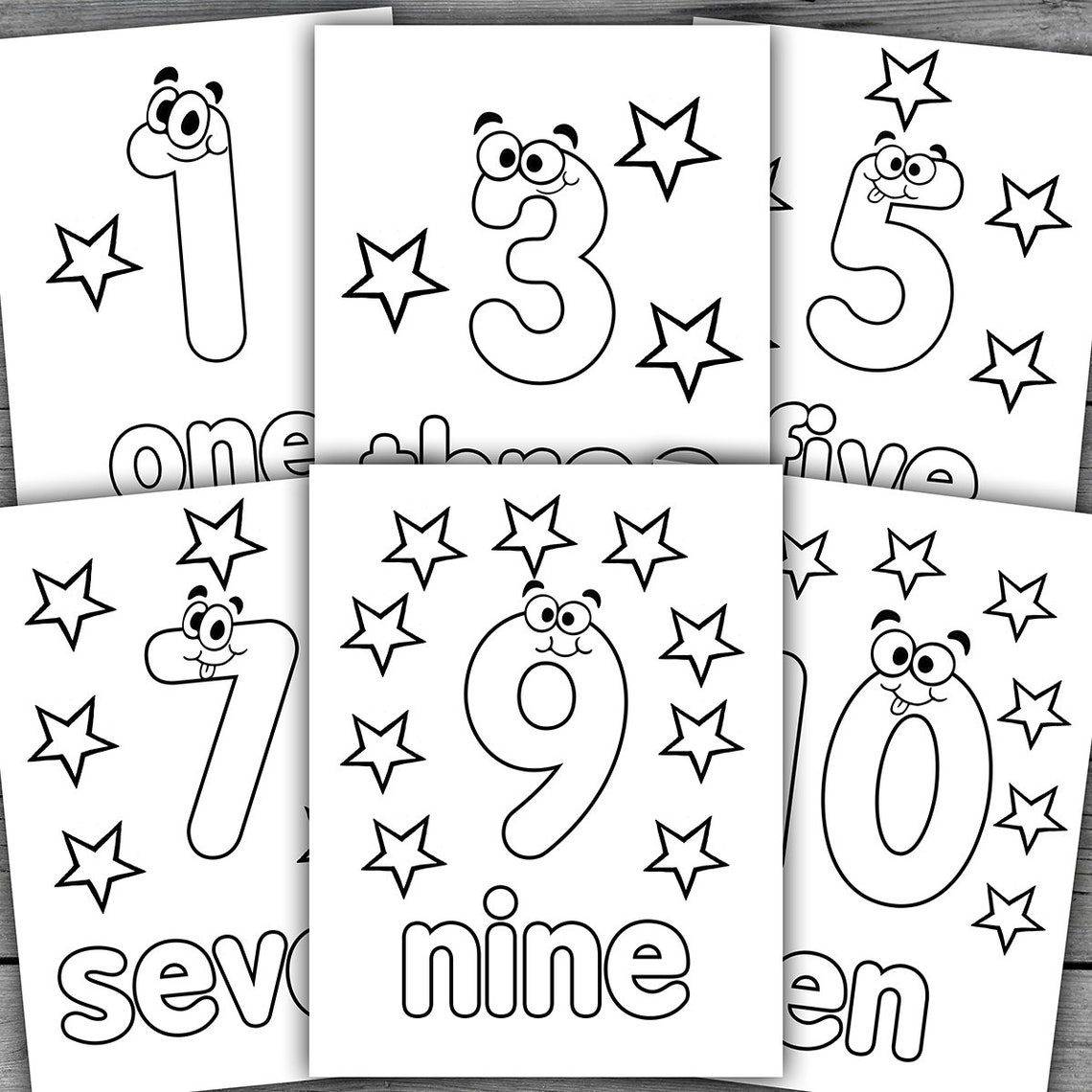 1 - 10 Numbers Printable Coloring Page Worksheets for Preschool