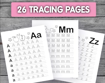 26 Printable Alphabet Tracing Coloring Page Worksheets for Kids: Preschool - Kindergarten Homeschool PDF