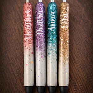 Personalized Glitter Ombré Pens | Custom Epoxy Name Pen with Chunky and Fine Glitter
