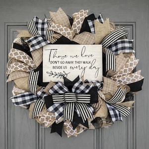 Memorial Wreath with Burlap & Black Mesh | Sympathy Wreath | Bereavement Gift | Funeral or Remembrance Decor
