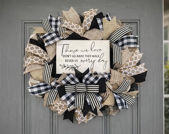 Memorial Wreath with Burlap & Black Mesh | Sympathy Wreath | Bereavement Gift | Funeral or Remembrance Decor