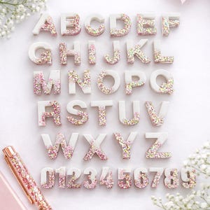 Handgemachte Glitzer Alphabet Magnete - Epoxidharz, Montessori Lernen, A-Z plus 0-9