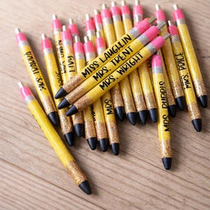 Personalized Glitter Epoxy Pen | Custom Teacher Name, Pencil Style, Chaos Coordinator, Teacher Strong