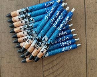 Custom Beach Wave/ Palm Tree Epoxy Pens